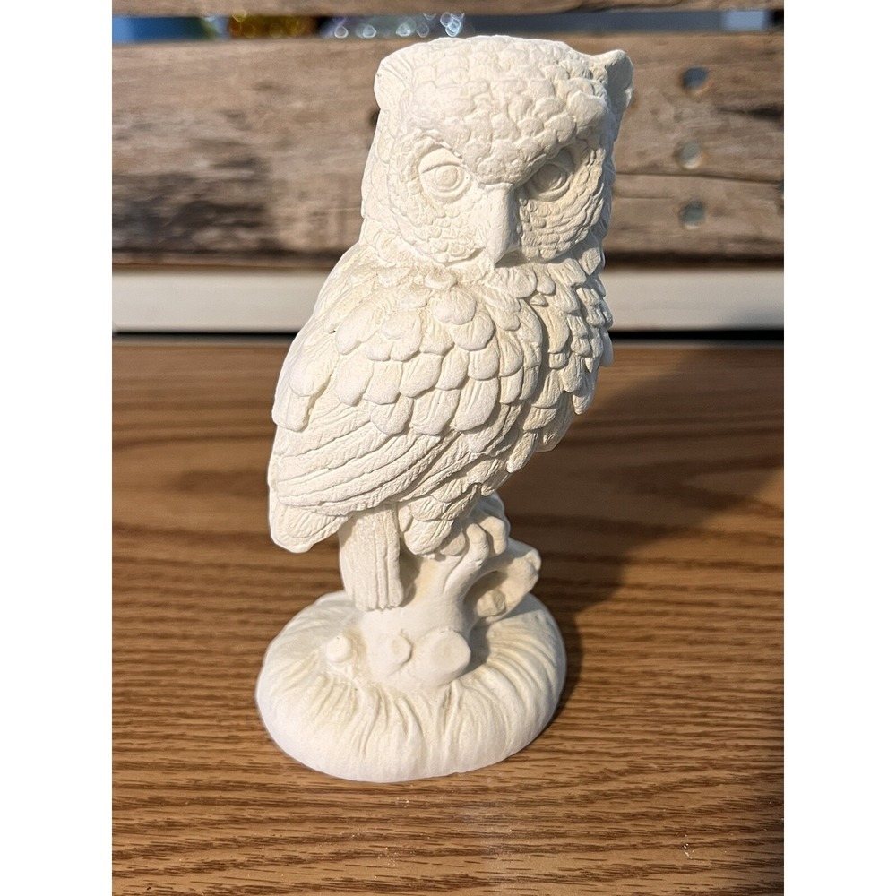 Vintage A. Santini Alabaster Hand Carved White Owl Sculpture Statue Figure Italy